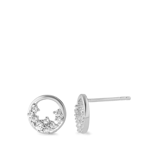 Stud earrings Silver Zirconia 18 Stones Rhodium plated Ø9.5 mm