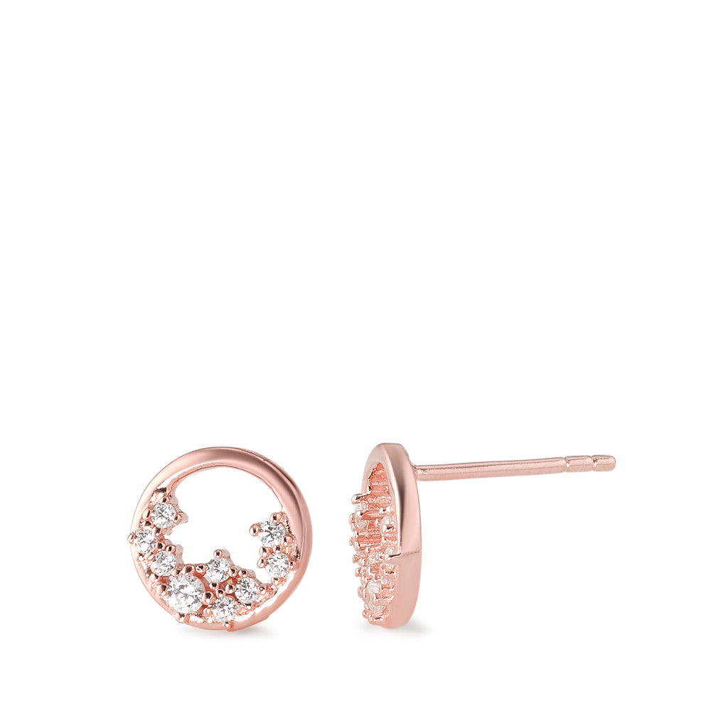 Stud earrings Silver Zirconia 18 Stones Rose Gold plated Ø9.5 mm