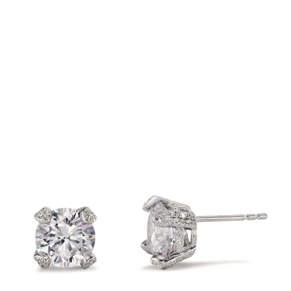 Stud earrings Silver Zirconia Rhodium plated Ø8.5 mm