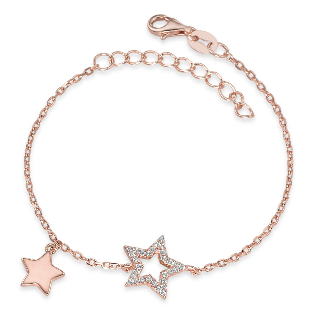 Bracelet Silver Zirconia Rose Gold plated Star 16-19 cm