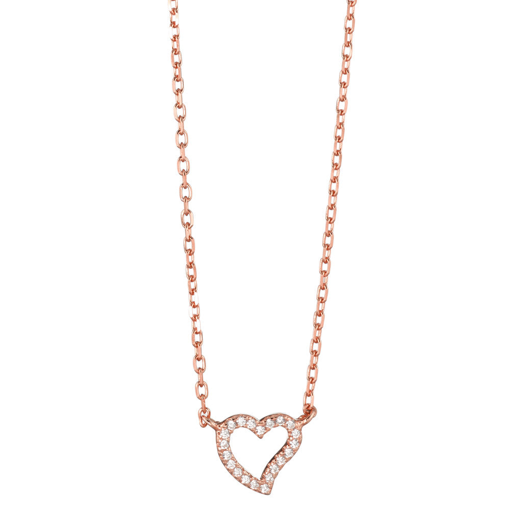 Necklace Silver Zirconia Rose Gold plated Heart 40-45 cm