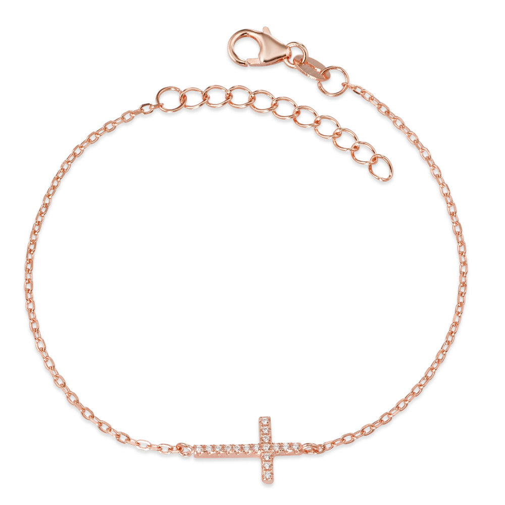 Bracelet Silver Zirconia Rose Gold plated Cross 16-19 cm