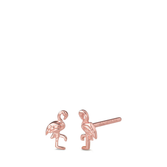 Stud earrings Silver Rose Gold plated Flamingo