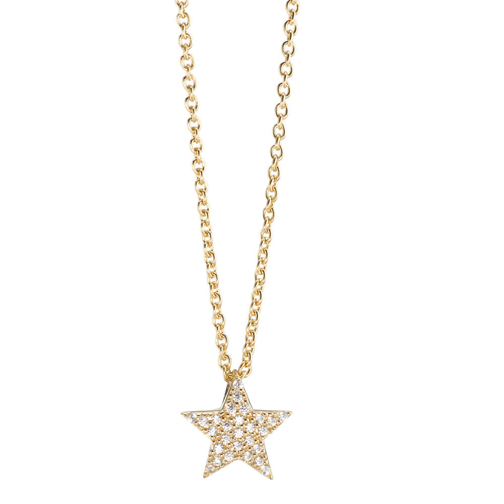 Necklace with pendant Silver Zirconia Yellow Gold plated Star 41-45 cm