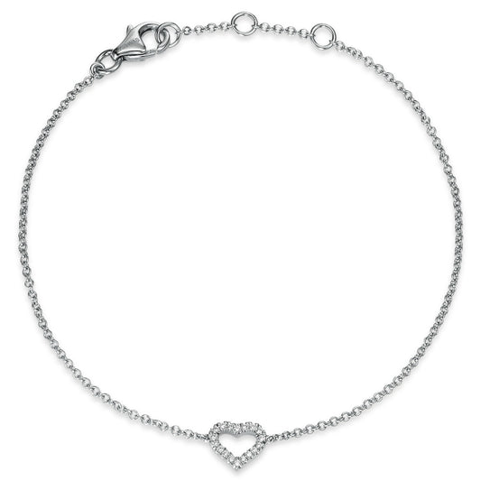 Bracelet 18k White Gold Diamond 0.06 ct, 18 Stones, si Heart 17-19 cm