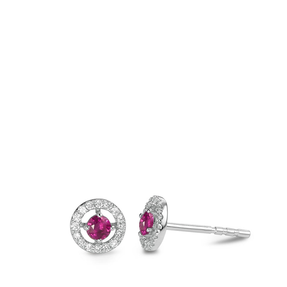 Stud earrings 18k White Gold Ruby 0.17 ct, 2 Stones, Diamond 0.09 ct, w-si Ø6 mm