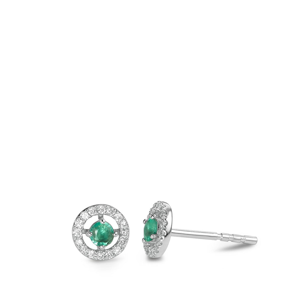 Stud earrings 18k White Gold Emerald 0.17 ct, 2 Stones, Diamond 0.09 ct, w-si Ø6 mm