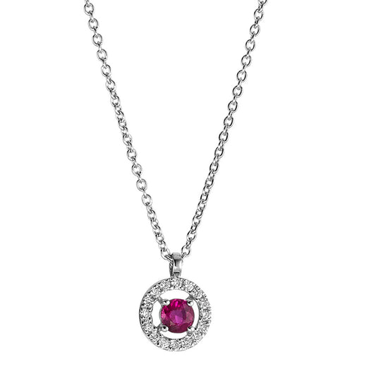 Necklace 18k White Gold Ruby 0.17 ct, Diamond 0.06 ct, w-si 40-45 cm Ø6 mm