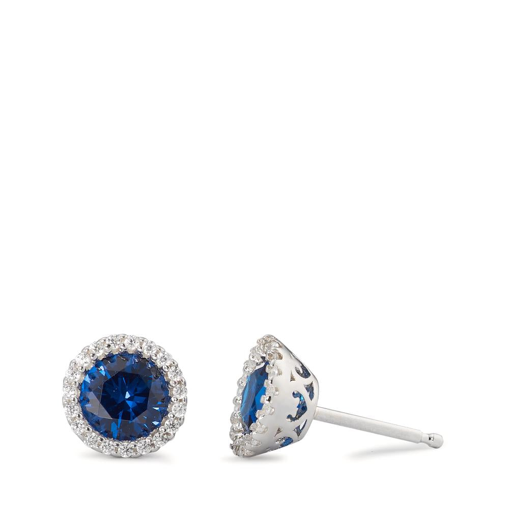 Stud earrings Silver Zirconia Blue Rhodium plated Ø8.5 mm