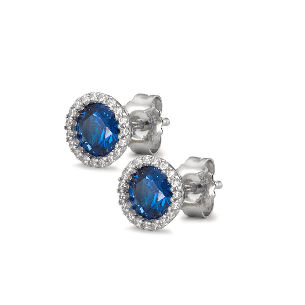 Stud earrings Silver Zirconia Blue Rhodium plated Ø8.5 mm