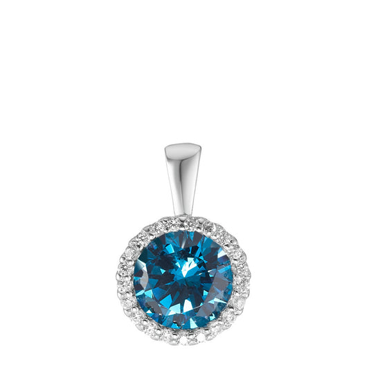 Pendant Silver Zirconia Aqua Rhodium plated Ø9 mm