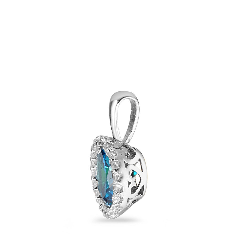 Pendant Silver Zirconia Aqua Rhodium plated Ø9 mm