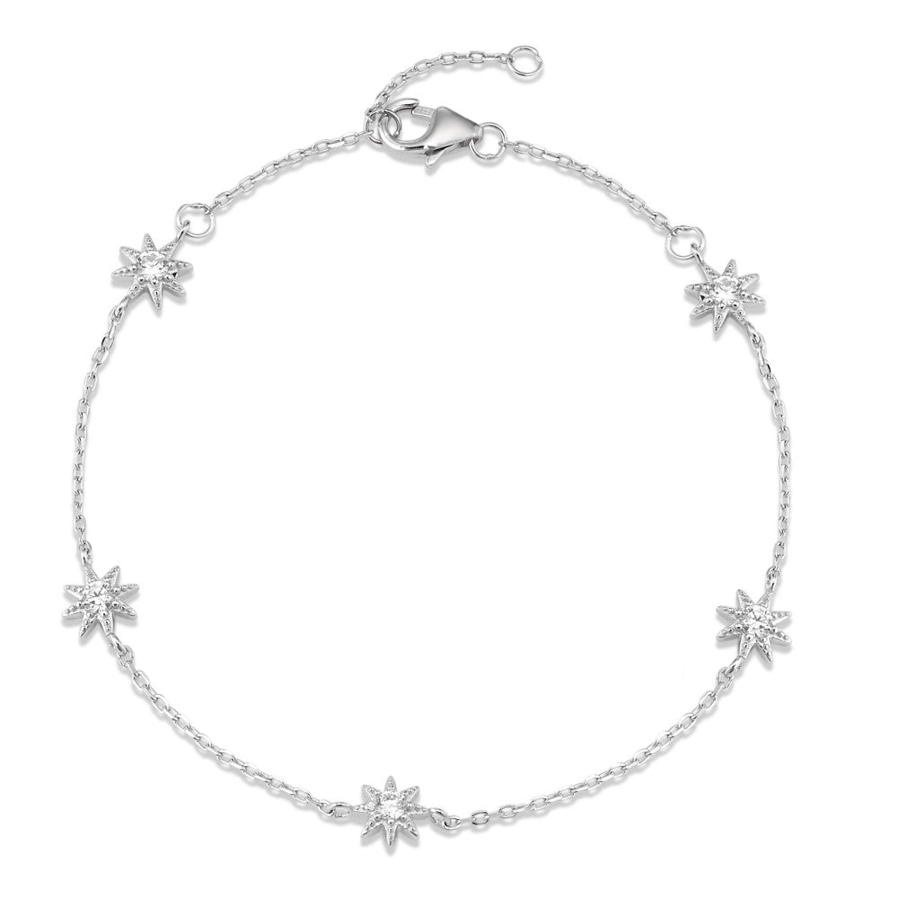 Bracelet Silver Zirconia 5 Stones Rhodium plated Star 16-19 cm