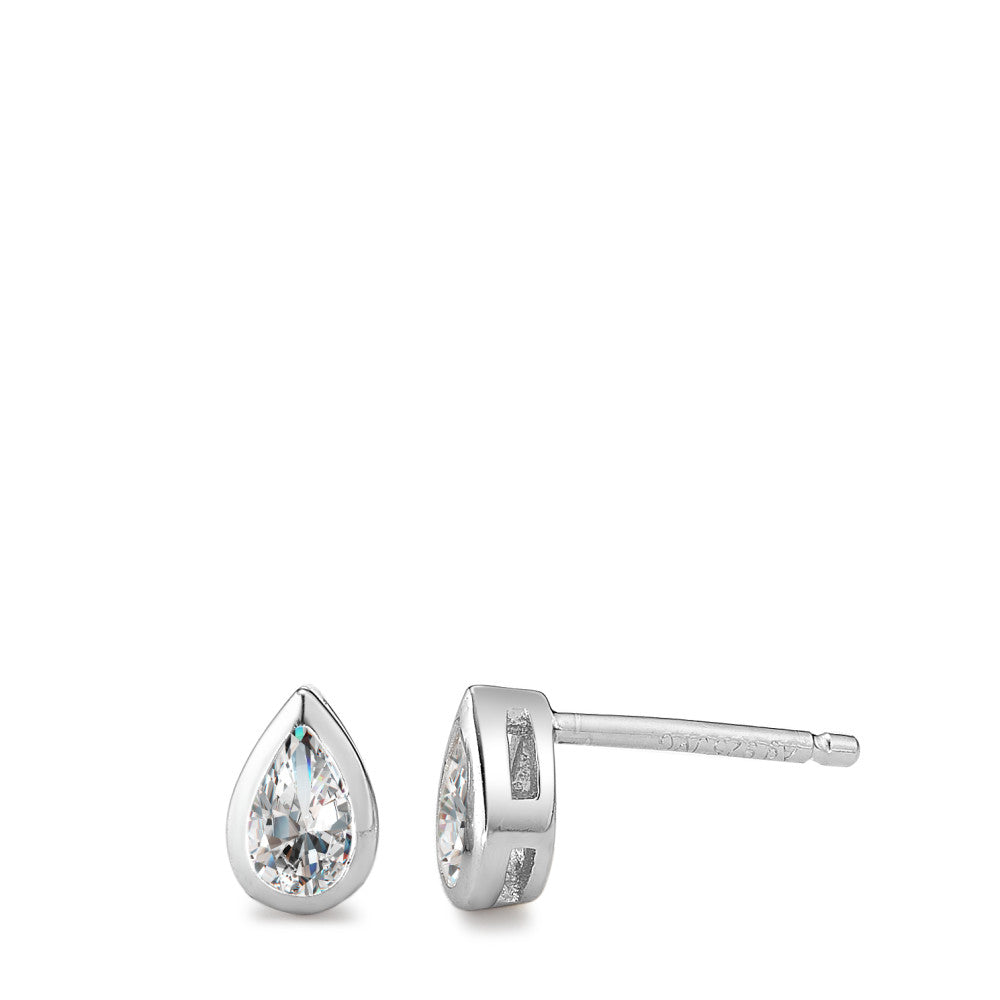 Stud earrings Silver Zirconia 2 Stones Rhodium plated