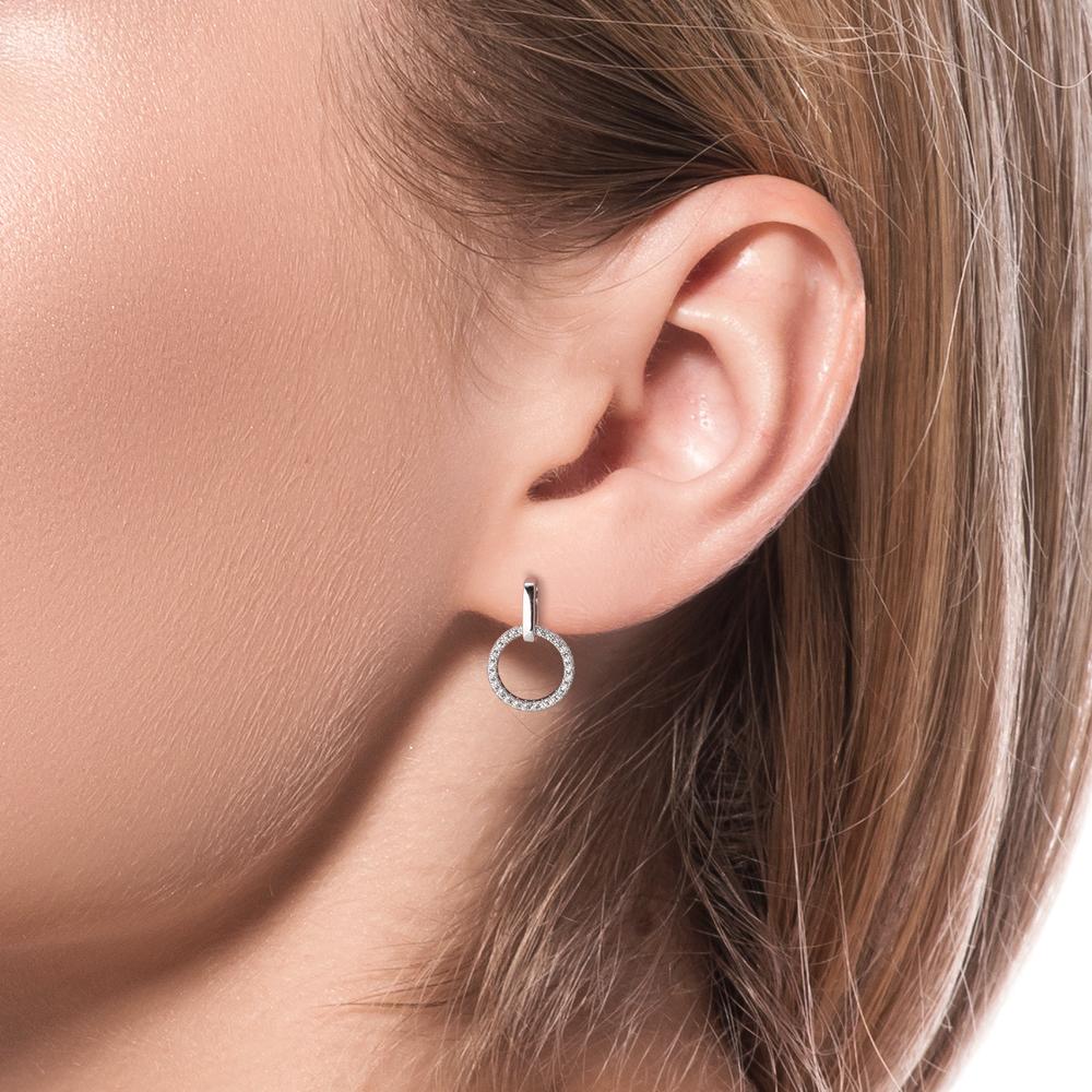 Drop Earrings Silver Zirconia Rhodium plated Ø13 mm