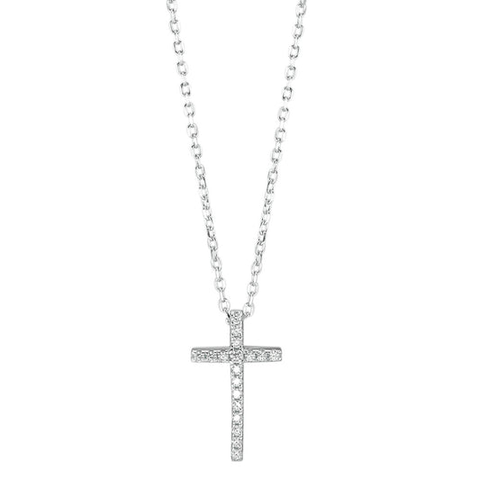 Necklace Silver Zirconia Rhodium plated Cross 40-43 cm