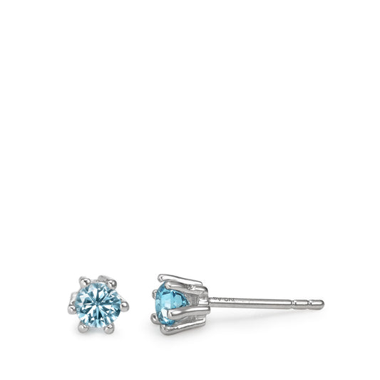 Stud earrings Silver Topaz Blue, 2 Stones Rhodium plated Ø5 mm