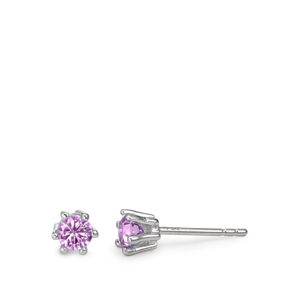 Stud earrings Silver Amethyst Rhodium plated Ø5 mm