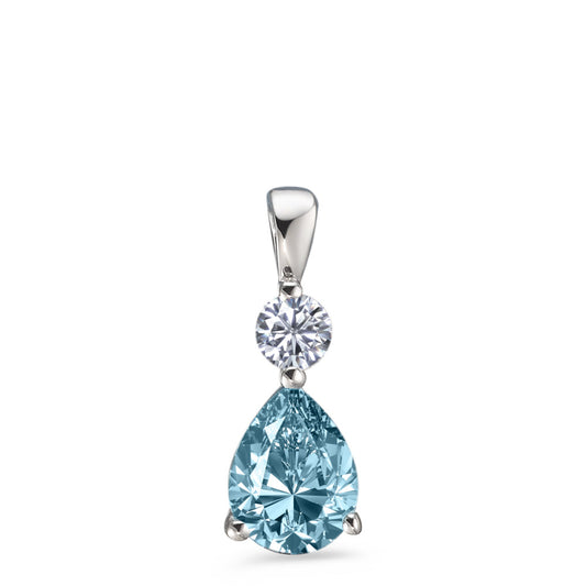 Pendant Silver Topaz Blue, Zirconia White Rhodium plated