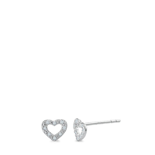 Stud earrings 9k White Gold Diamond 0.045 ct, 16 Stones, w-pi1 Heart Ø6 mm