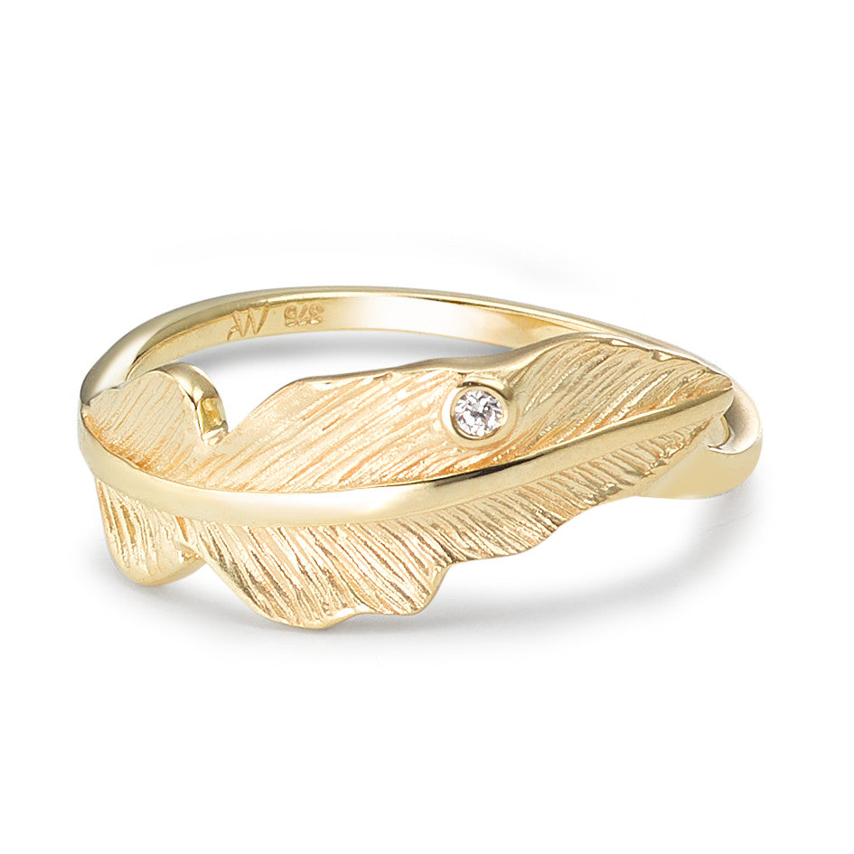 Ring 9k Yellow Gold Zirconia Feather