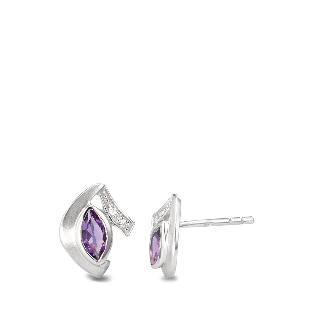 Stud earrings 9k White Gold Amethyst 6 Stones Ø10 mm