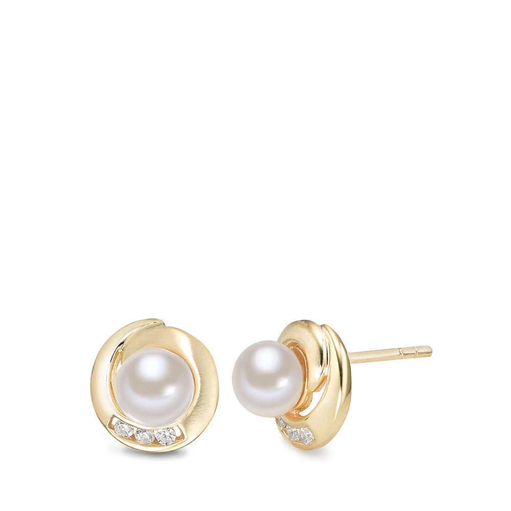 Stud earrings 9k Yellow Gold Zirconia 6 Stones Freshwater pearl Ø9.5 mm