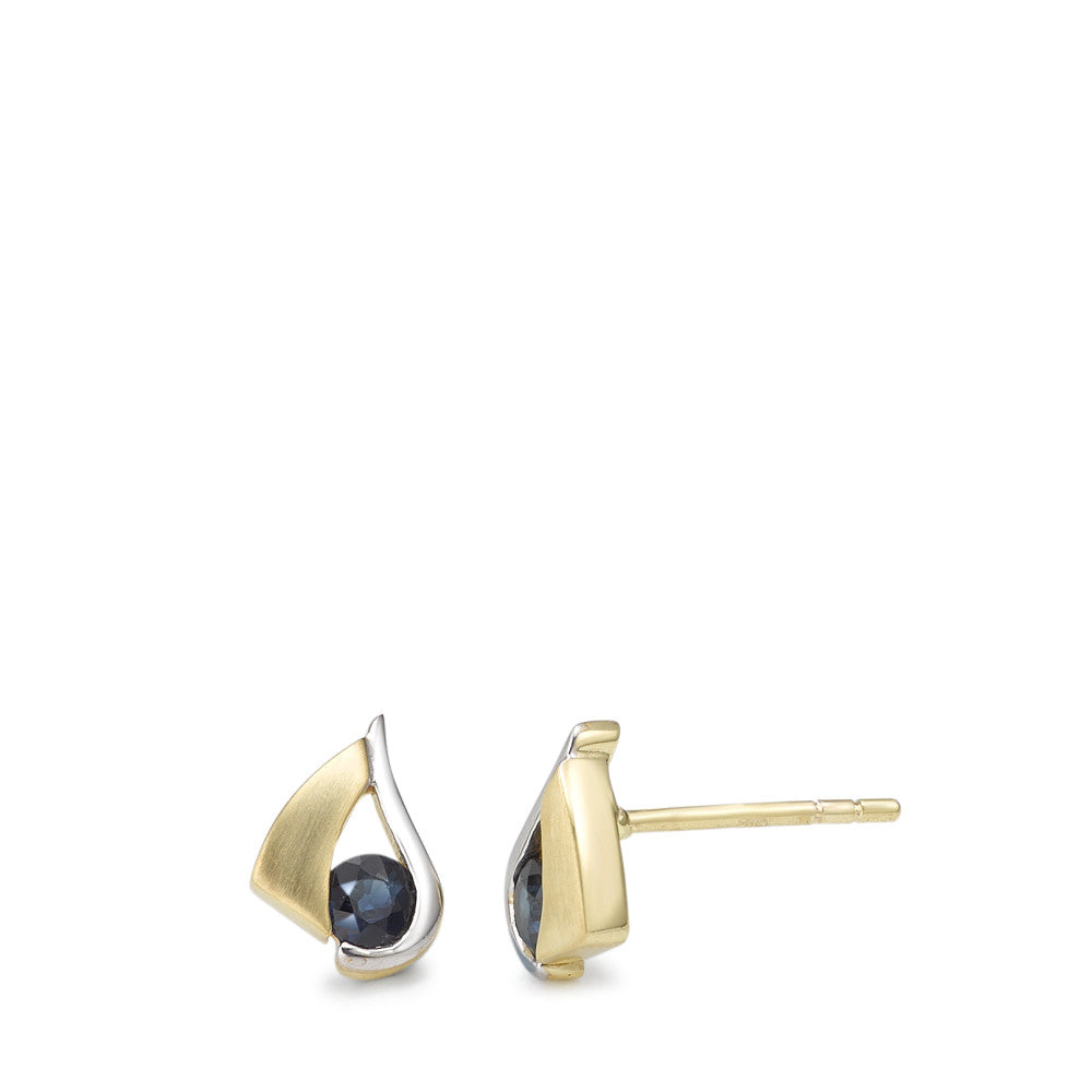 Stud earrings 9k Yellow Gold, 9k White Gold Sapphire 2 Stones