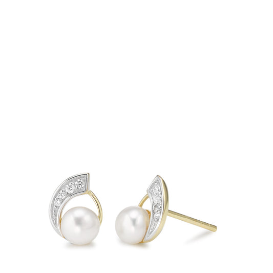 Stud earrings 9k Yellow Gold Zirconia 8 Stones Freshwater pearl