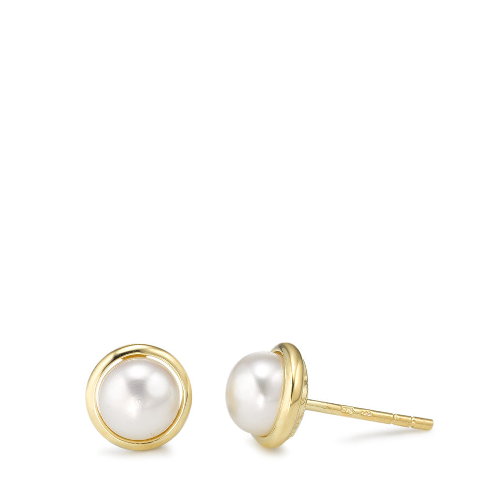 Stud earrings 9k Yellow Gold Freshwater pearl Ø8 mm