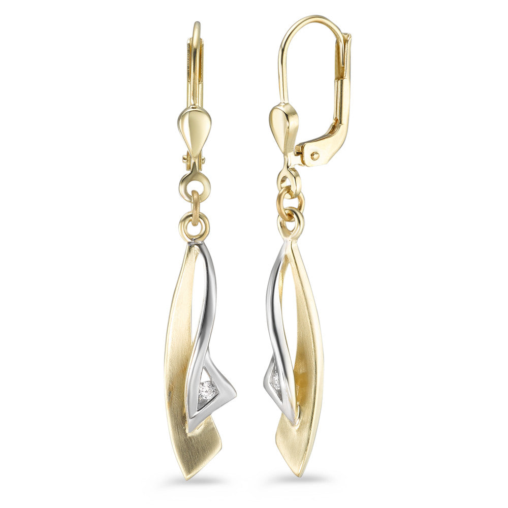 Drop Earrings 9k Yellow Gold Zirconia 2 Stones Bicolor