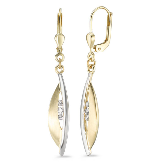 Drop Earrings 9k Yellow Gold Zirconia 6 Stones Bicolor