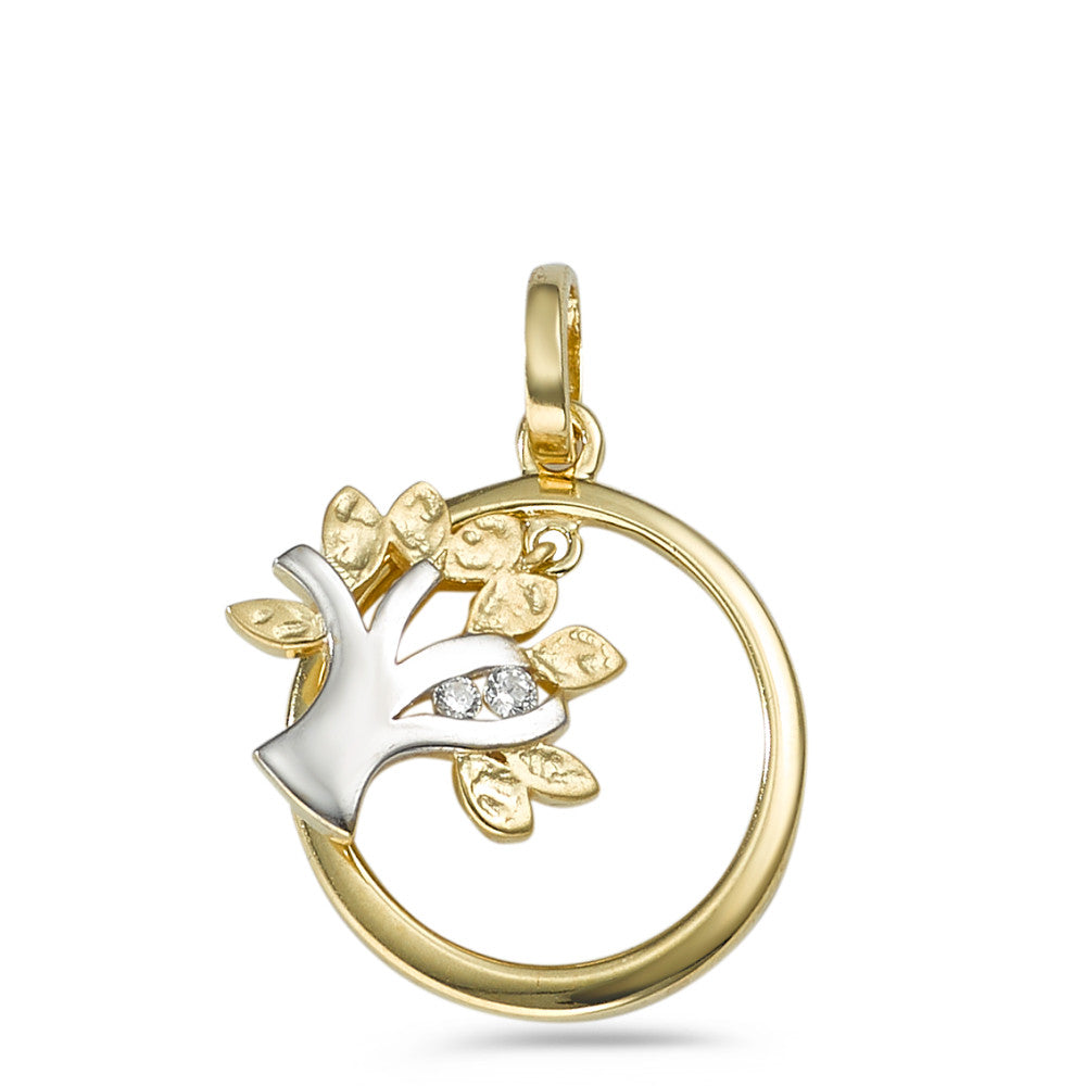 Pendant 9k Yellow Gold, 9k White Gold Zirconia 2 Stones Tree Of Life Ø17 mm