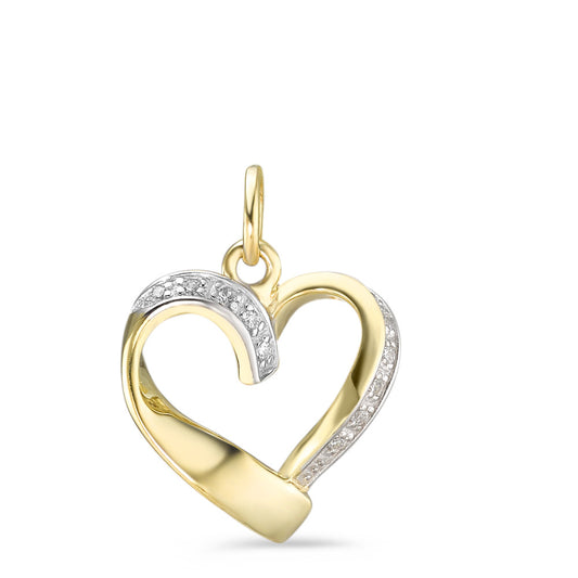 Pendant 9k Yellow Gold Zirconia 12 Stones Heart Ø13 mm