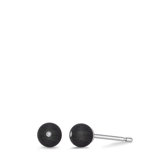 Stud earrings Stainless steel, Carbon Diamond 0.016 ct, 2 Stones, w-si Ø5 mm