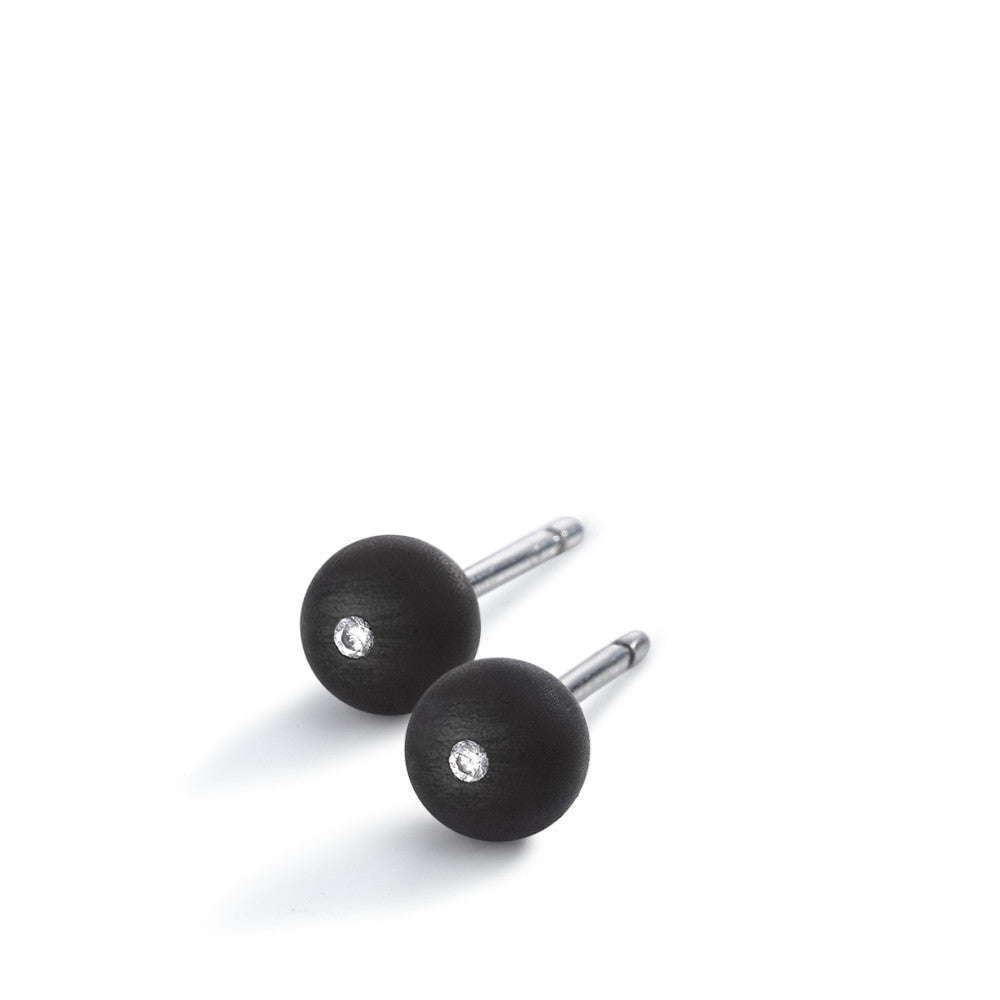 Stud earrings Stainless steel, Carbon Diamond 0.016 ct, 2 Stones, w-si Ø5 mm