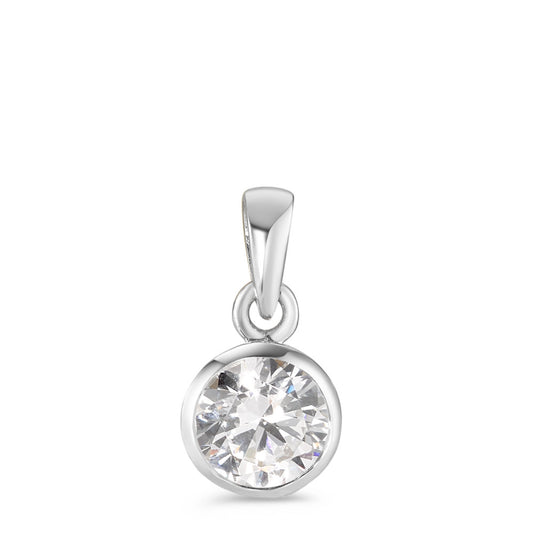 Pendant Silver Zirconia White Rhodium plated Ø7.5 mm