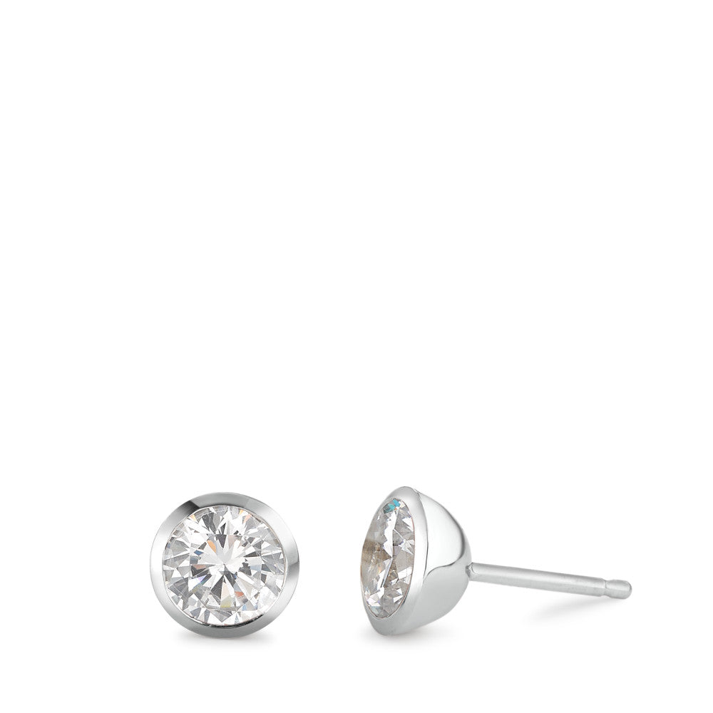 Stud earrings Silver Zirconia White, 2 Stones Rhodium plated Ø7.5 mm