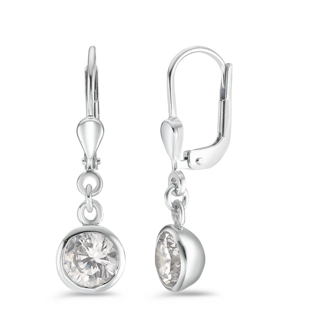 Drop Earrings Silver Zirconia White, 2 Stones Rhodium plated Ø7.5 mm