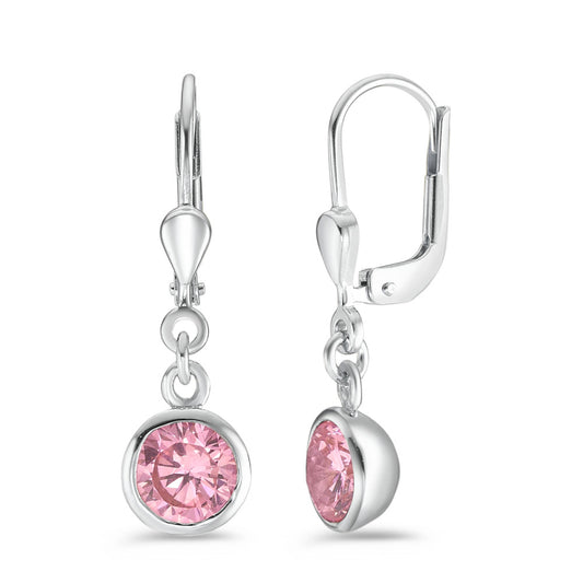 Drop Earrings Silver Zirconia Rose, 2 Stones Rhodium plated Ø7.5 mm