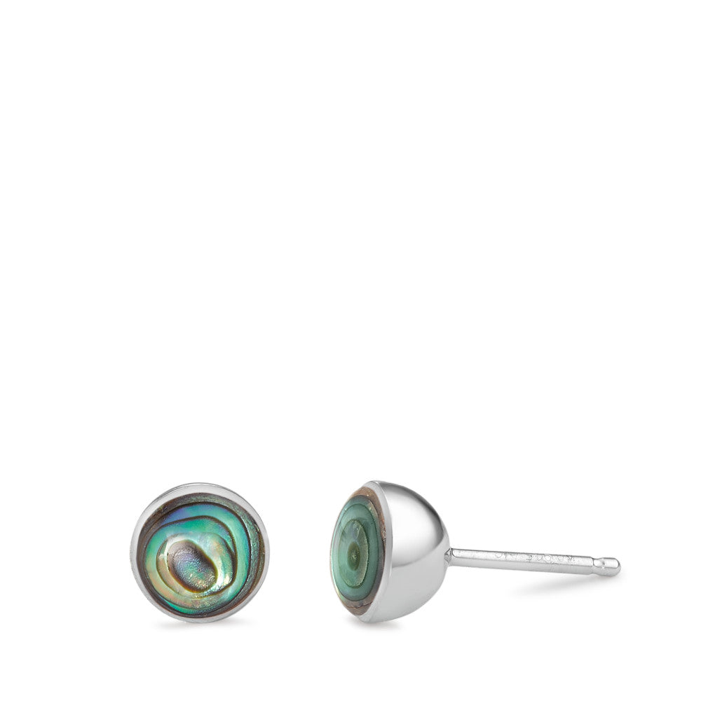 Stud earrings Silver Abalone Rhodium plated Ø7 mm