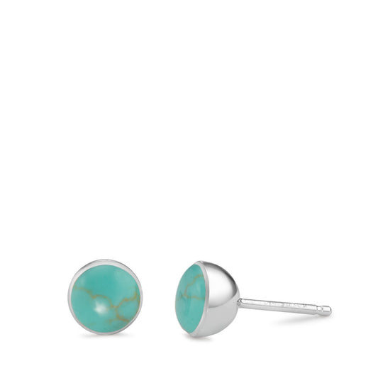 Stud earrings Silver Turquoise Green Rhodium plated Ø7 mm