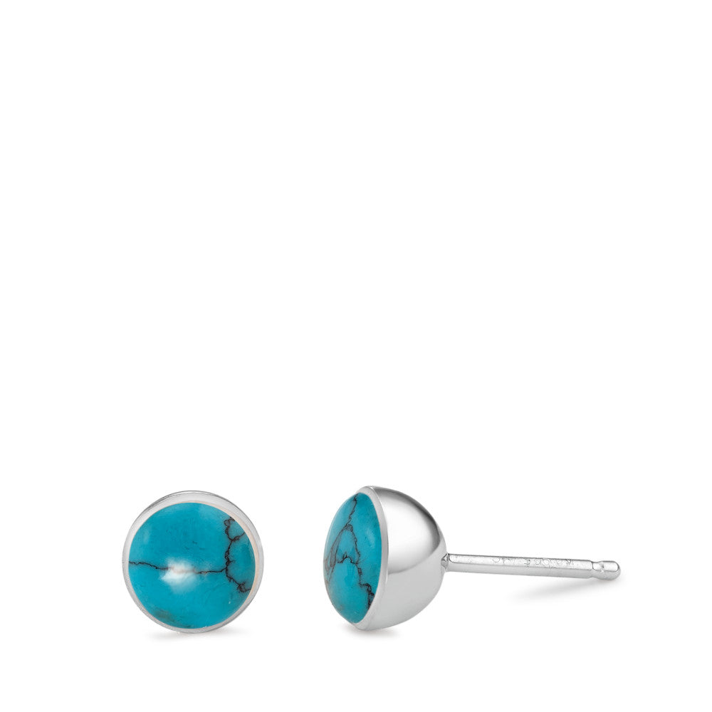 Stud earrings Silver Turquoise Blue Rhodium plated Ø7 mm