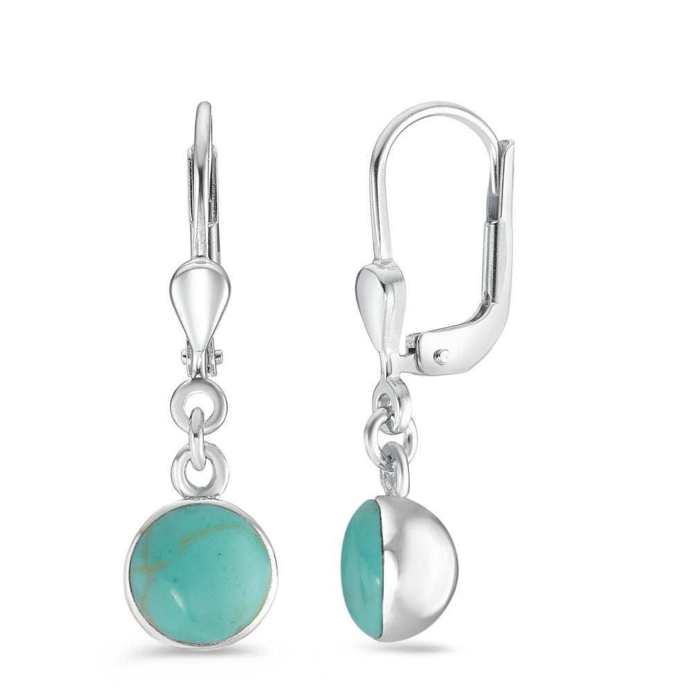 Drop Earrings Silver Turquoise Green Rhodium plated Ø7 mm