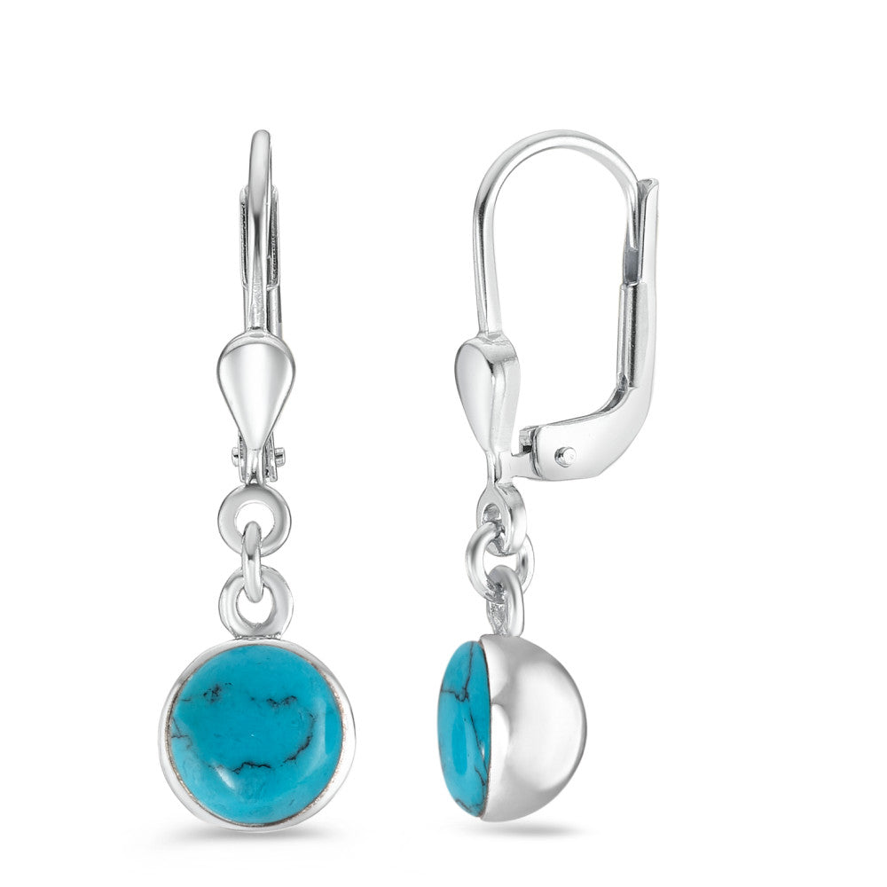 Drop Earrings Silver Turquoise Blue Rhodium plated Ø7 mm