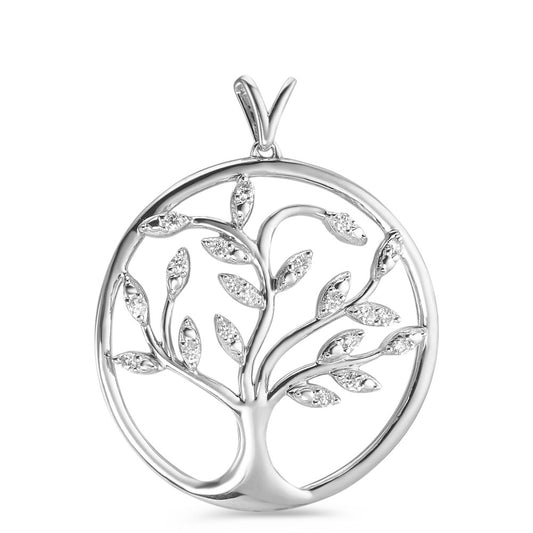 Pendant 9k White Gold Diamond 0.14 ct, 35 Stones, w-pi3 Tree Of Life Ø25 mm