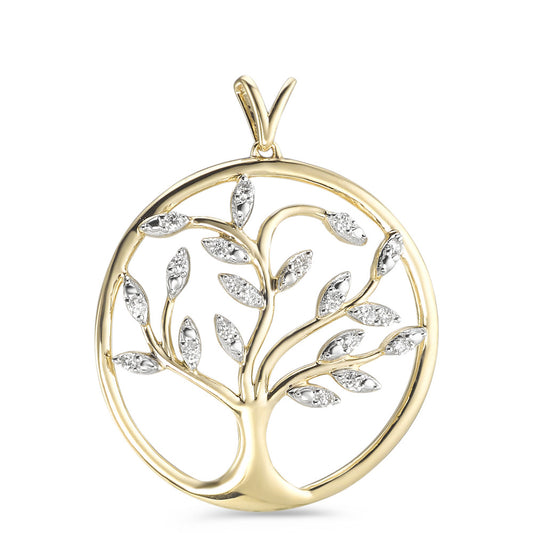 Pendant 9k Yellow Gold Diamond 0.14 ct, 35 Stones, w-pi3 Tree Of Life Ø25 mm