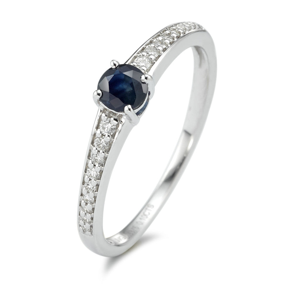 Ring 9k White Gold Sapphire Blue, Diamond White, 0.10 ct, 18 Stones, w-pi1