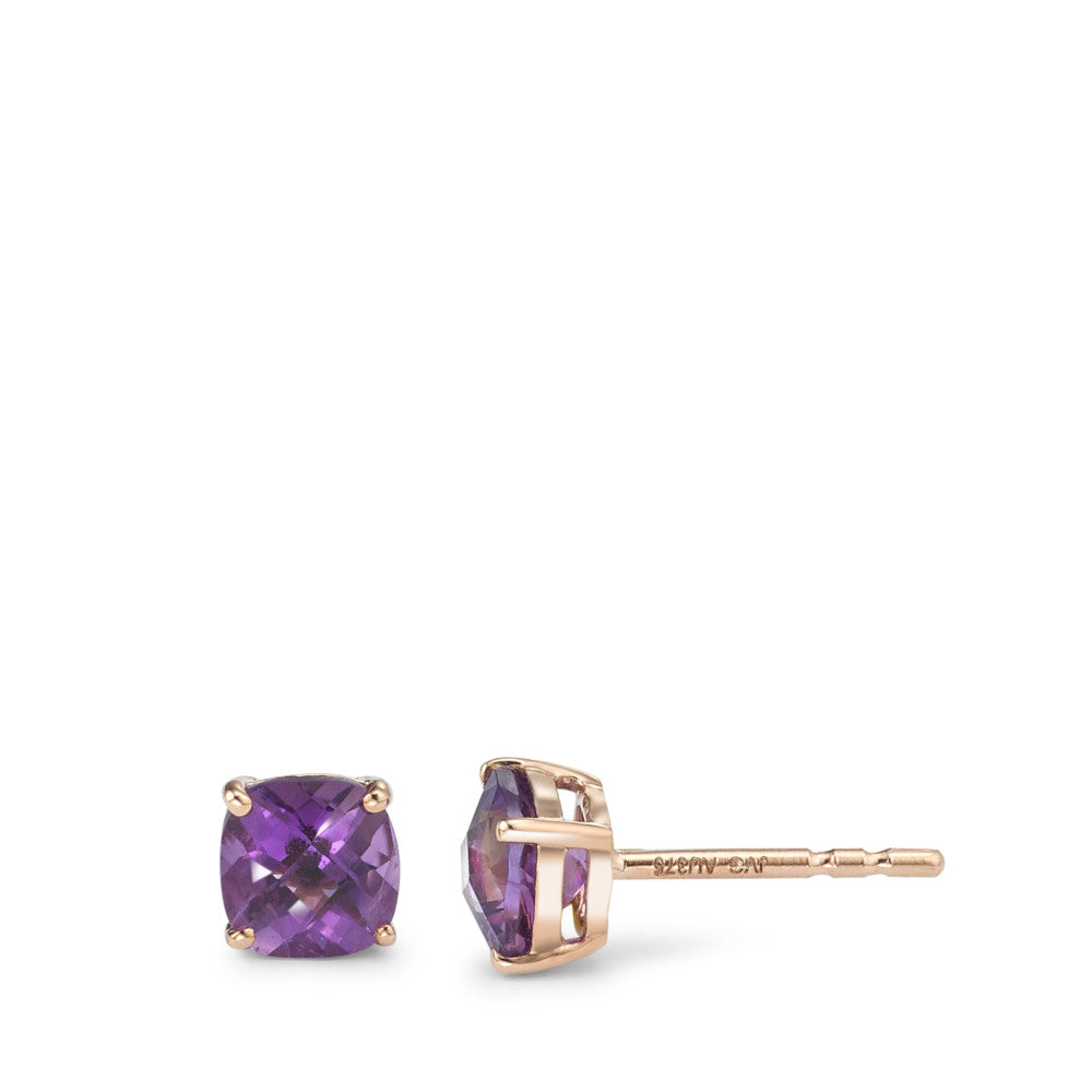 Stud earrings 9k Red Gold Amethyst 2 Stones Ø5 mm