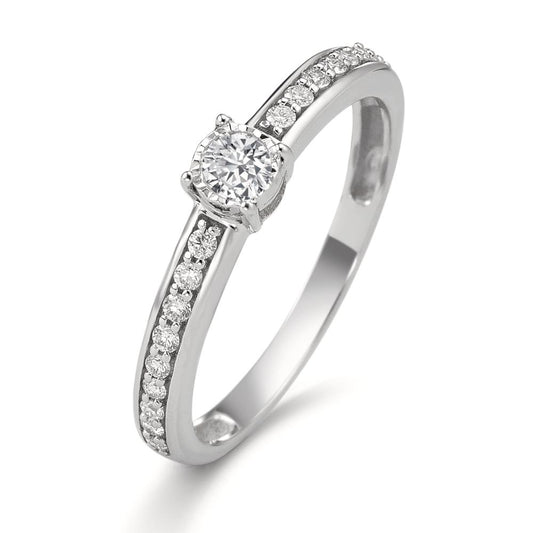 Solitaire ring 9k White Gold Diamond 0.20 ct, 19 Stones, w-si